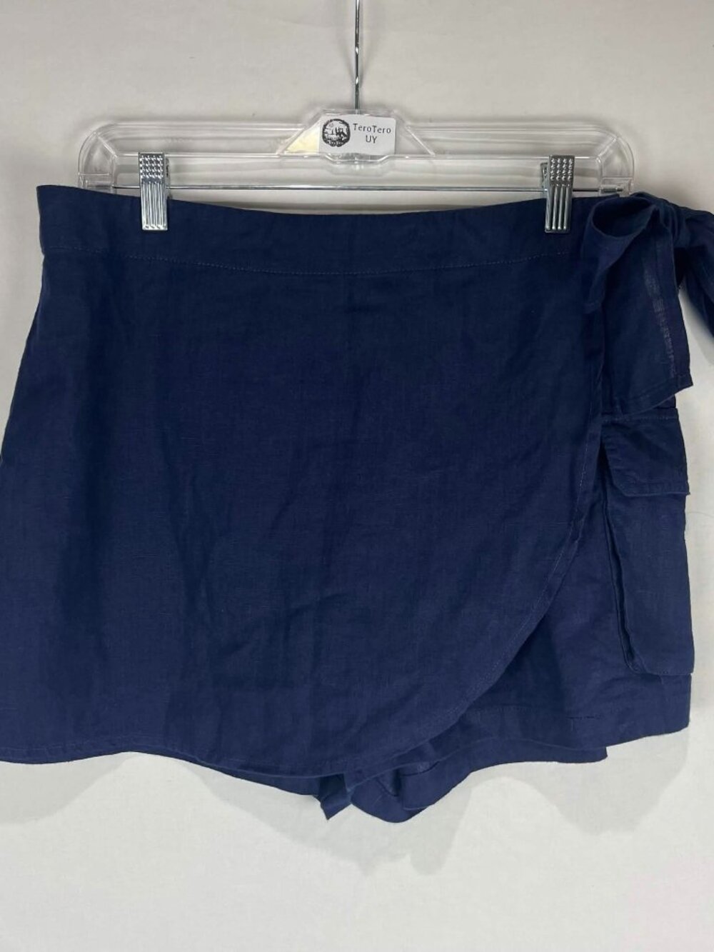 EUC Joie Skort Womens Blue 100% Linen Wrap Overlay Utility Cargo Shorts Size L
